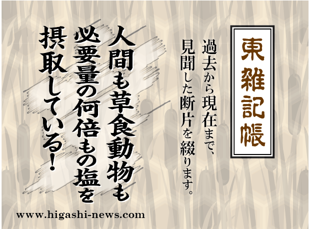 東 雑記帳 － 人間も草食動物も必要量の何倍もの塩分を摂取している！